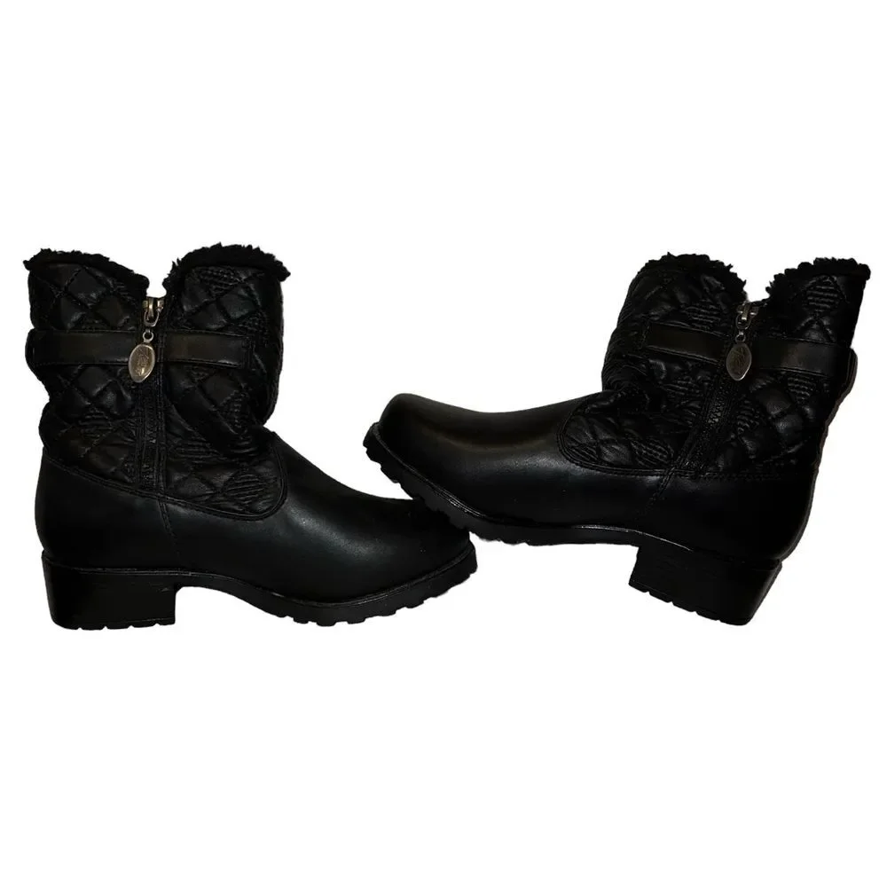 Trotters Blast III Black Quilted Water Resistant Ankle Boots Size 6WW Side Zip
